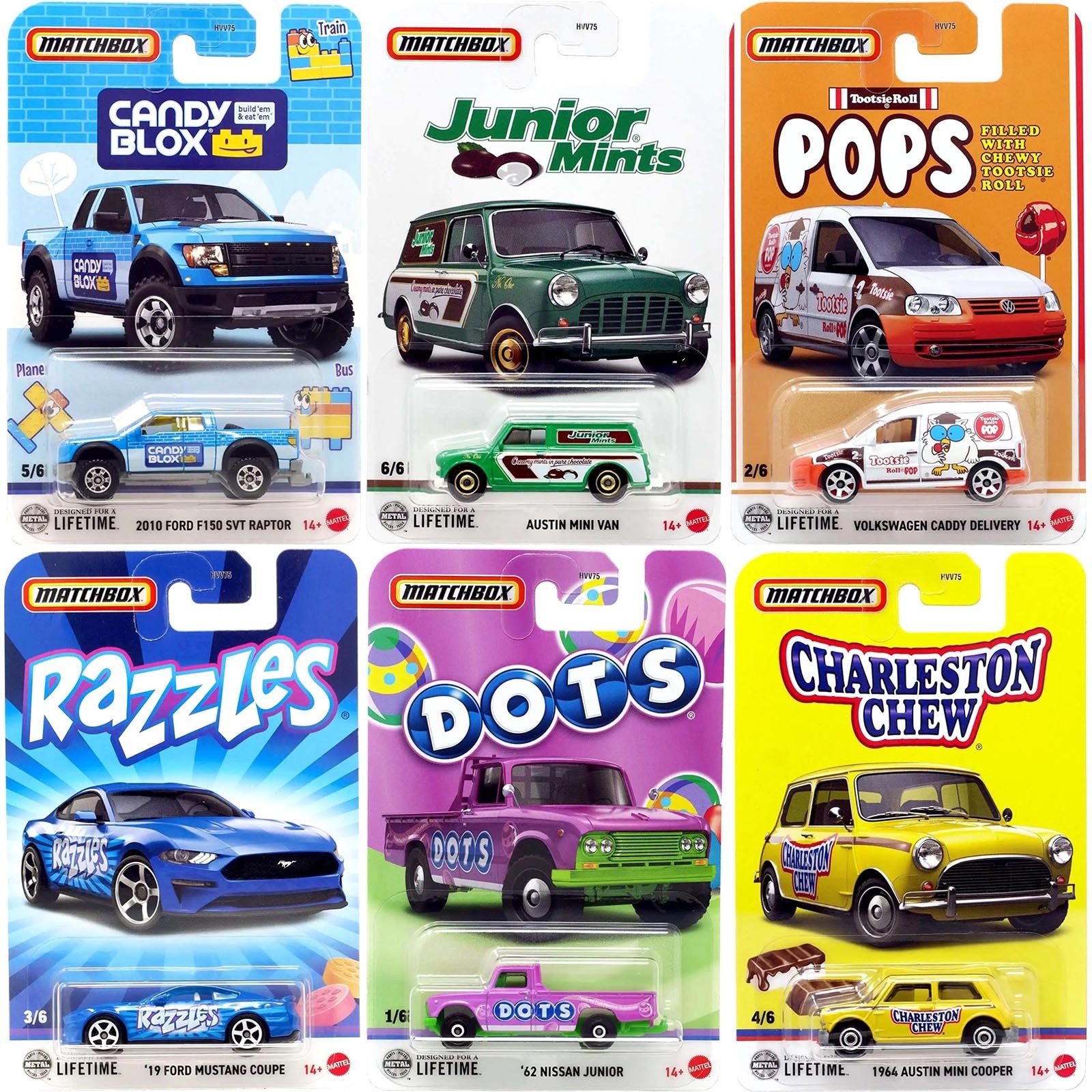 Matchbox - Set 6 Miniaturas - Candy Series 2023 - HVV75 Escala